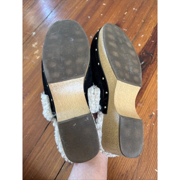 Kensie Joselynn Faux Shearling Suede Mules Clogs Slip On 8 Black Leather - Picture 5 of 7